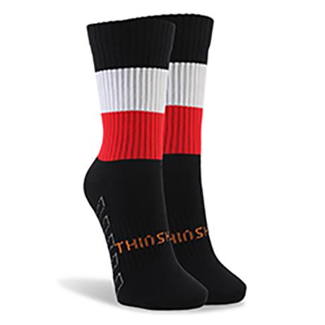 Black with White Red Hoops Short Football Active Socks